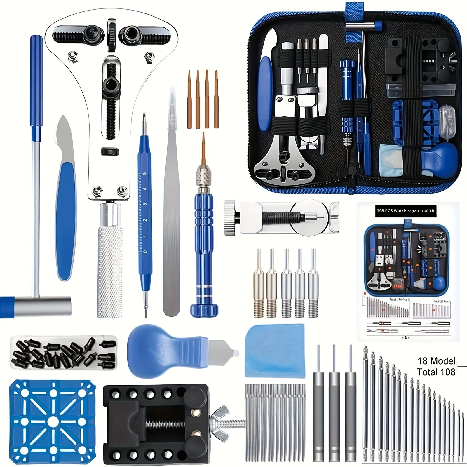 208pcs Watch Repair Kit Professional Watch Battery Replacement Tool Watch Link And Back Removal Tool Spring Bar Tools Set
