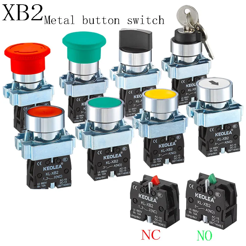 1Pcs Button Switch Self Reset Small Mushroom Head Emergency Stop 22mm Knob Key Start Inching Power on XB2-BG21 XB2-BA31 XB2-BS54