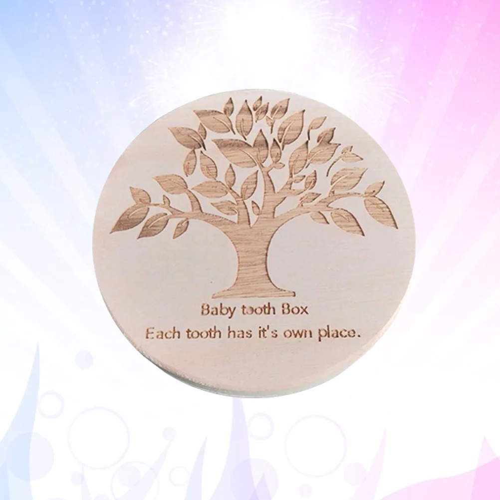 

Wooden Baby Teeth Box Durable Round Storage Container with Tooth Chart Baby Keepsake Souvenir for Childhood Memory