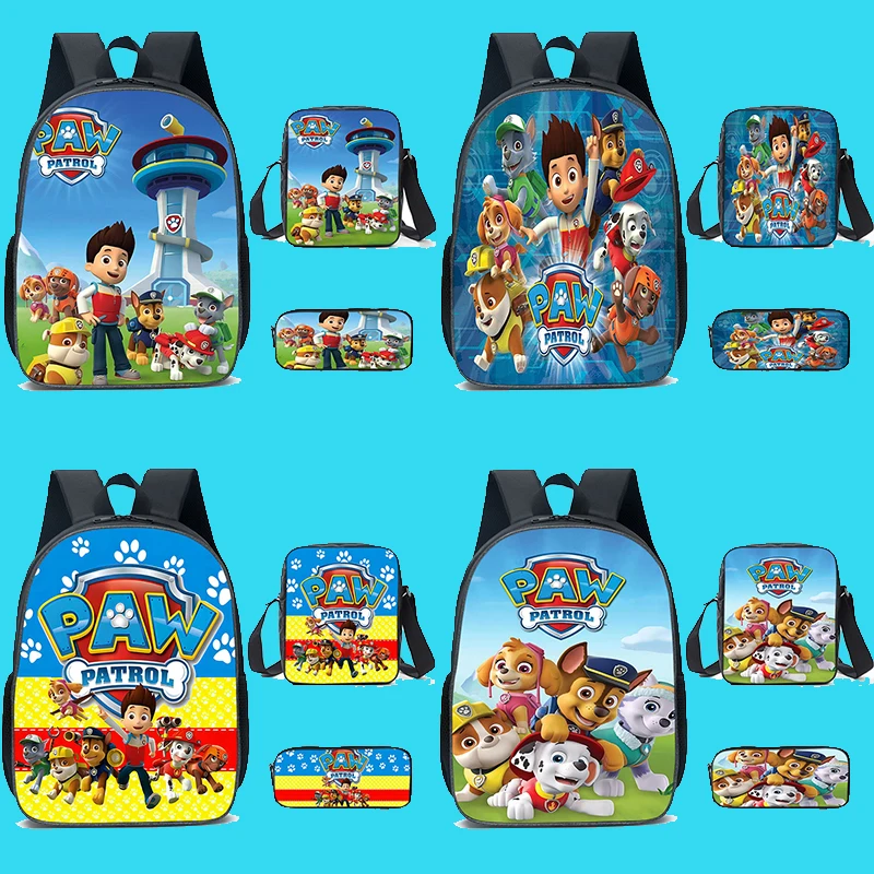 Kids 3Pcs Cartoon Paw Patrol Backpack PencilBag Student Primary and Middle kawaii Cartoon SchoolBag Mochila Birthday Gift