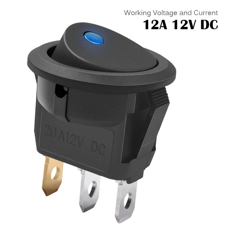 3Pc 12V 20A Rocker Toggle LED Switch Blue Light SPST On-Off Control For Boats Cars Racing Cars Off-Road Vehicles Heavy Trucks RV