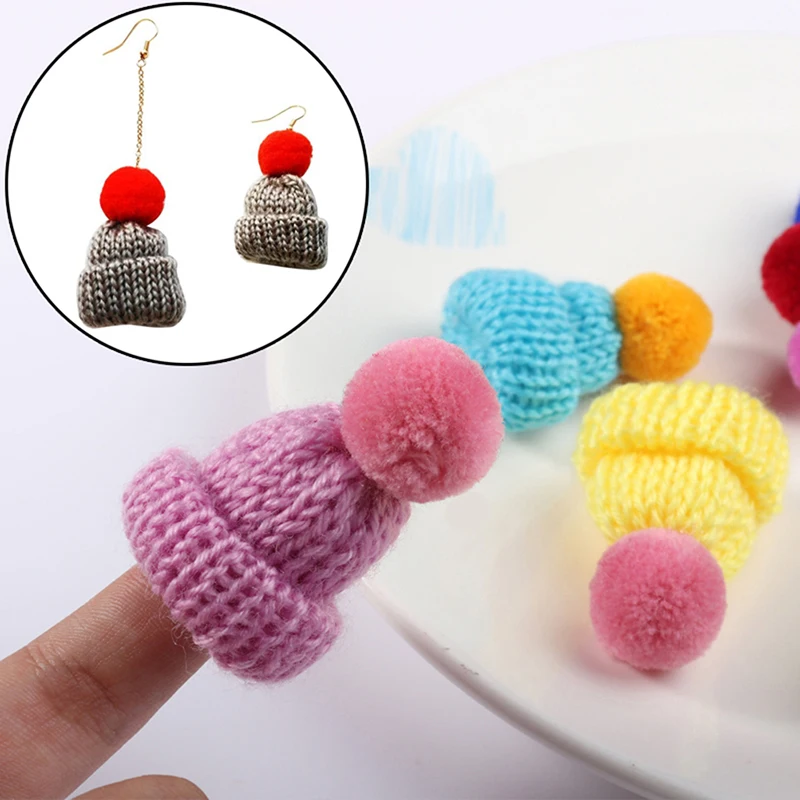 10Pcs 3.5CM Mixed Woolen Yarn Mini Hat Cap Headwear Garment Doll Craft Materials Color Random