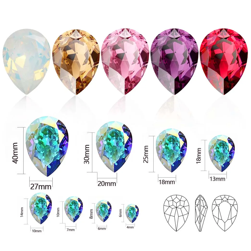 

K9 Crystal Pear Drop Glass Rhinestones Pointback Strass Nails Rhinestone Glue on Garment Crafts Jewelry Nail Art Accessories