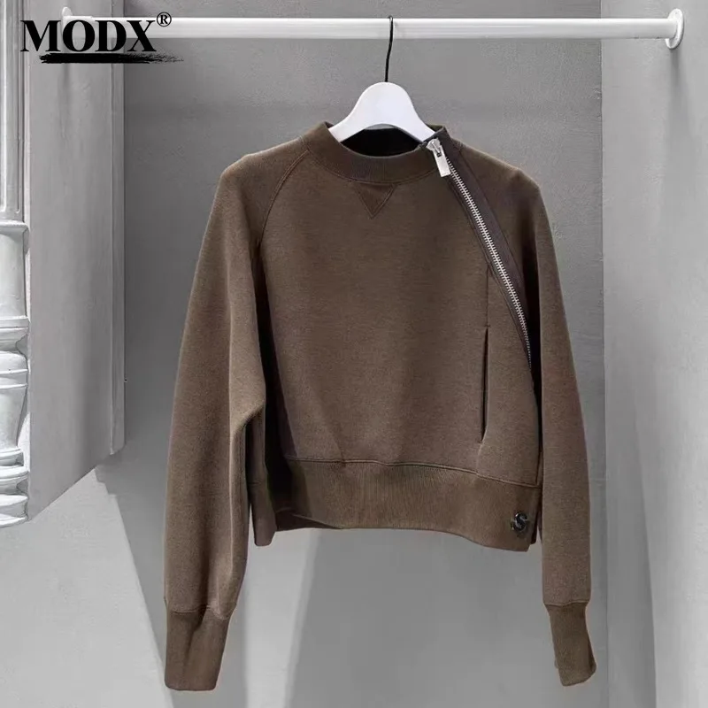 [MODX] 2025 Japanese Design Autumn And Winter New Jacket Solid Color Round Neck Loose Long Sleeved Sweatshirt Top