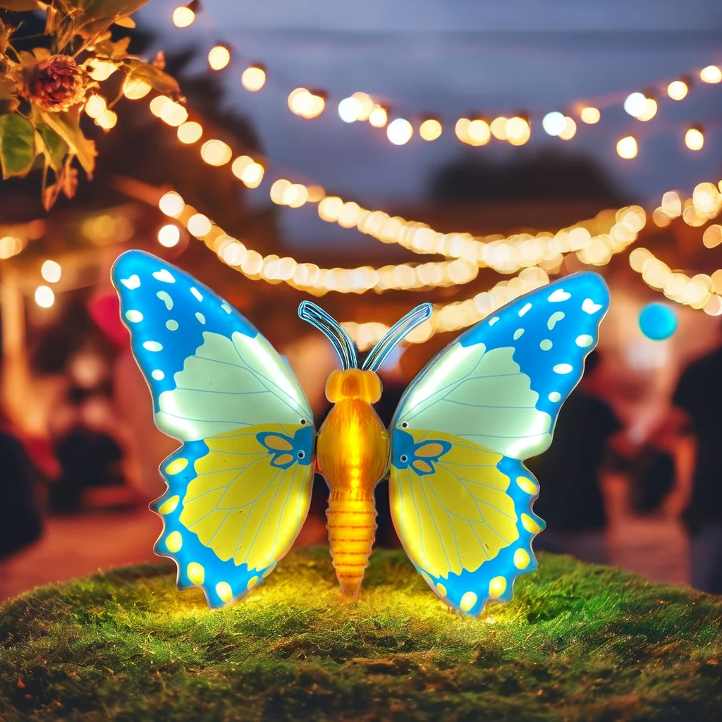 

Outdoor lighted IP65 flying dyna motif party sales golden supplier night prop decorations hanging butterflies led