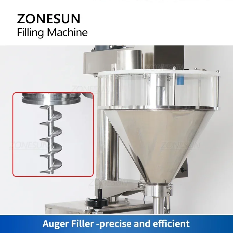 ZONESUN กึ่งอัตโนมัติผง Auger เครื่องบรรจุเครื่องชั่งน้ําหนักแป้งข้าวสาลีเครื่องเทศโปรตีนขวด Jar เชิงปริมาณ ZS-FM710