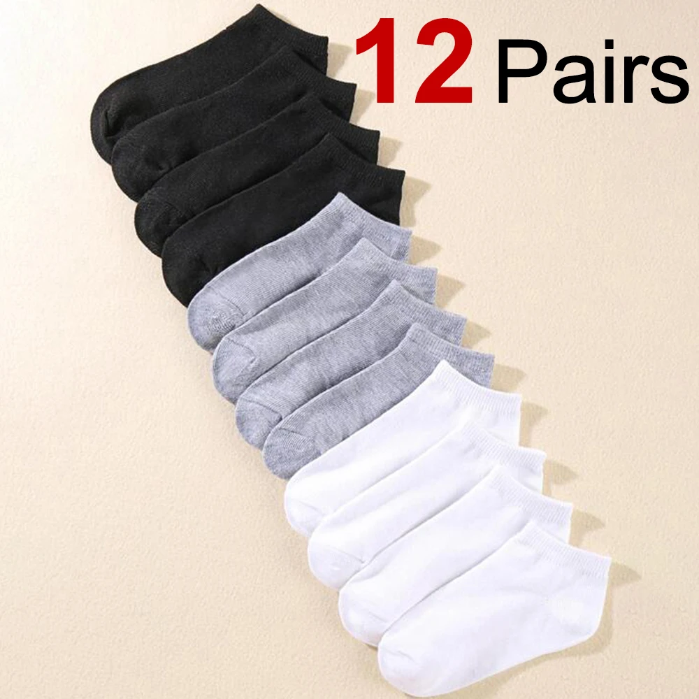 

12 Pairs Men Solid Color Boat Socks Comfortable Breathable High-Quality Business Low Tube Socks Casual Men Slippers Ground Socks