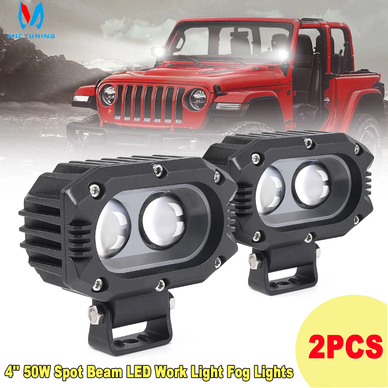 MICTUNING 2Pcs 4 Inch LED Pods Light Spot Flood Beam 10-80v Led Work Fog Driving Lights Lamps  IP67 Waterproof for Offroad Truck