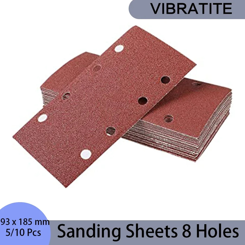 93 x 185 mm Sanding Sheets 8 Holes 5/10 Pcs Hook and Loop Rectangular Sander Assorted 40-400 Grits for Polishing Sanding Metal