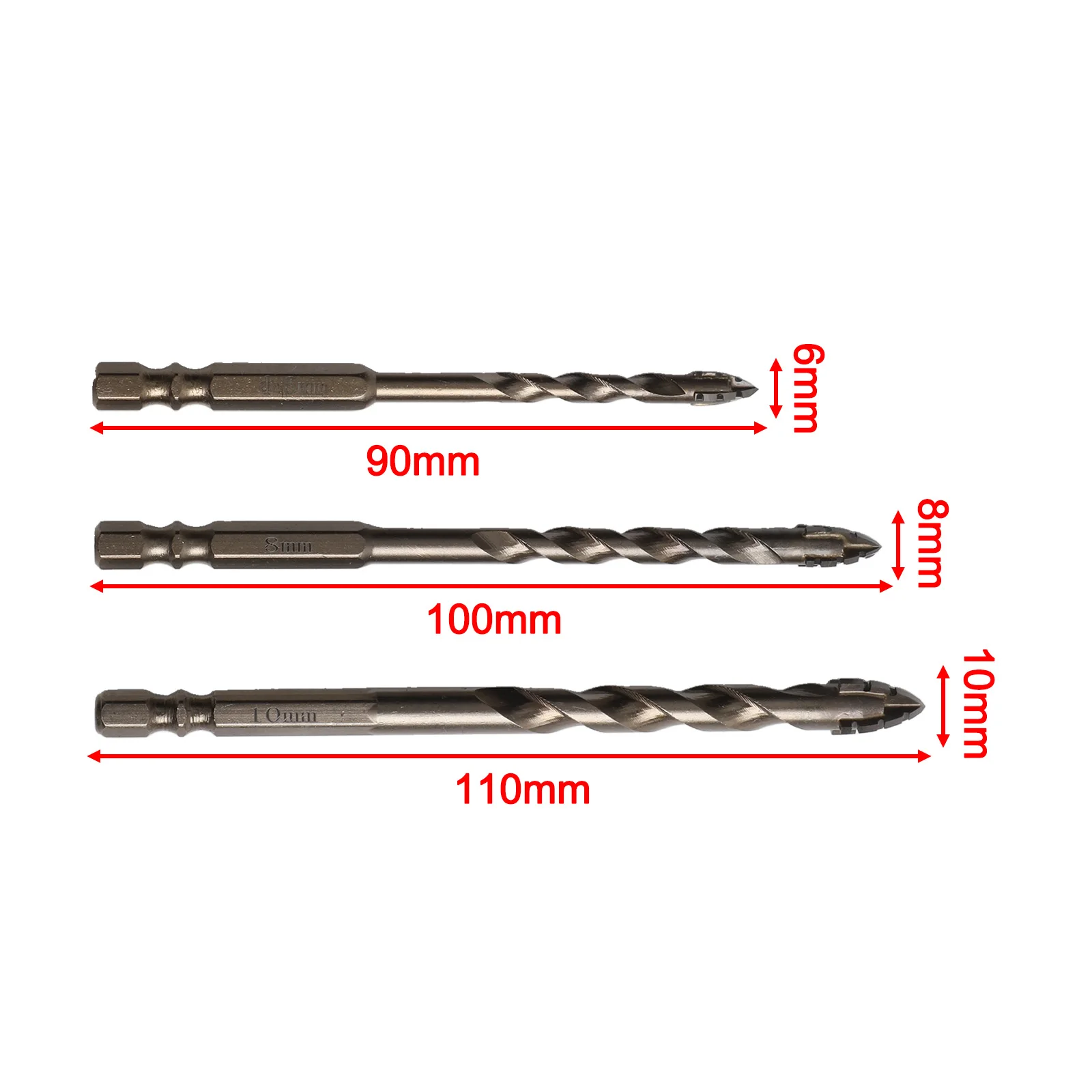 3pcs 6/8/10mm Eccentric Drill Bit Four-Flute High Hardness Triangle Drill Bit For Drilling Glass Tile Cement Granite Concrete