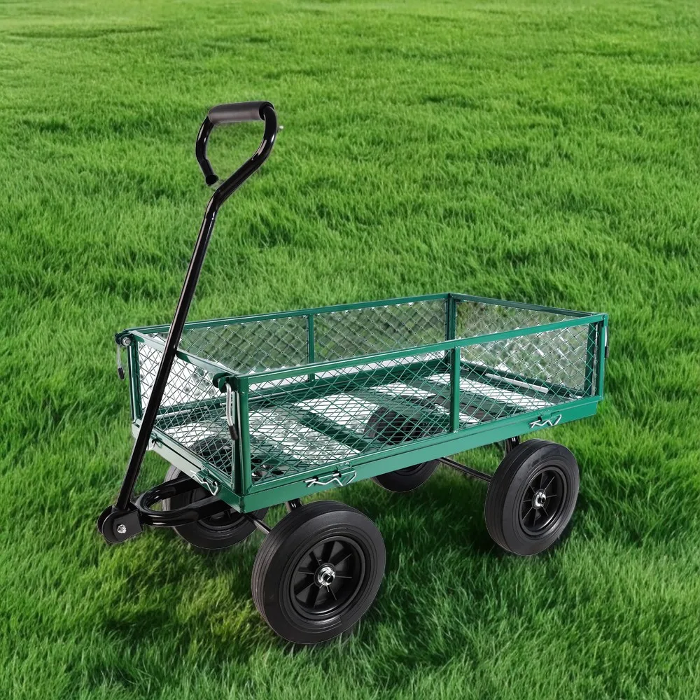 

(Green solid wheels wagon cart) Solid wheels Tools cart Wagon Cart Garden cart trucks make it easier to transport firewood