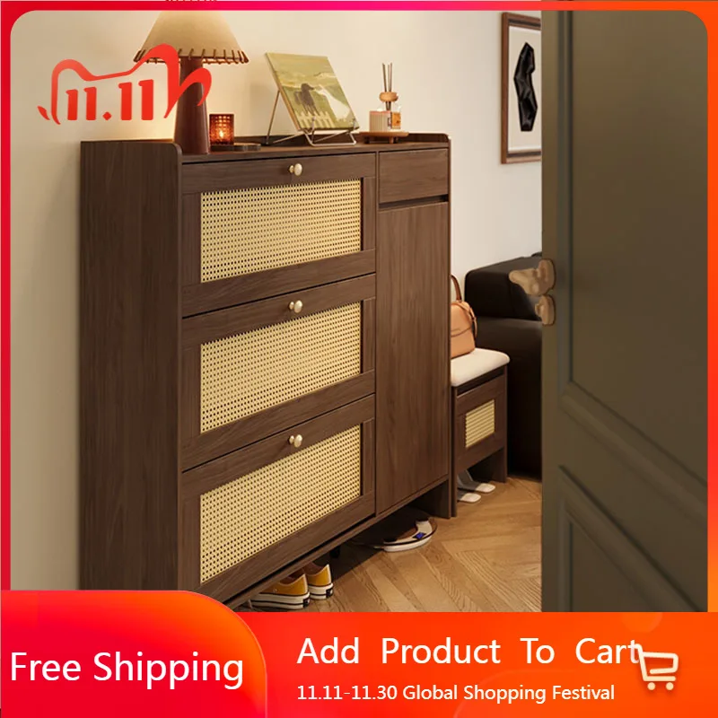 

Wooden Aesthetic Shoe Cabinet Unique European Save Space Luxury Kitchen Shoe Shelf Organizer Zapatero Living Room Decoration