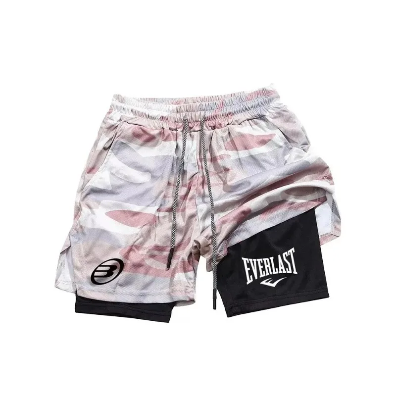 Summer Sport 2-in-1 Running Shorts for Men Gym Workout Compression Shorts with Phone Pocket Towel Loop Y2k Athletic Activewear