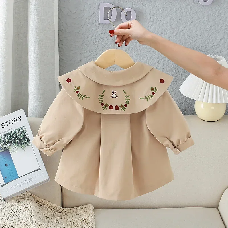 Spring Autumn Girl Long-sleeved Embroidered Coat Infant Children Windbreaker Baby Jacket Kids Clothing