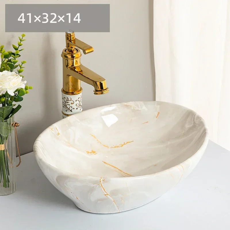

X188 Ceramic Table Wash Basin Household Square European Style Art Basin Bathroom Bathroom Wash Basin Nordic Small Size