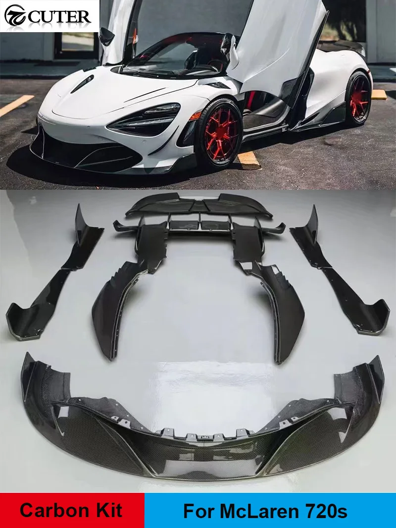 720s RYFT Style Dry Carbon Fiber Front Bumper Lip Rear Diffuser Side Skirts Fenders Rear Spoiler for Mclaren 720s Car Body Kit