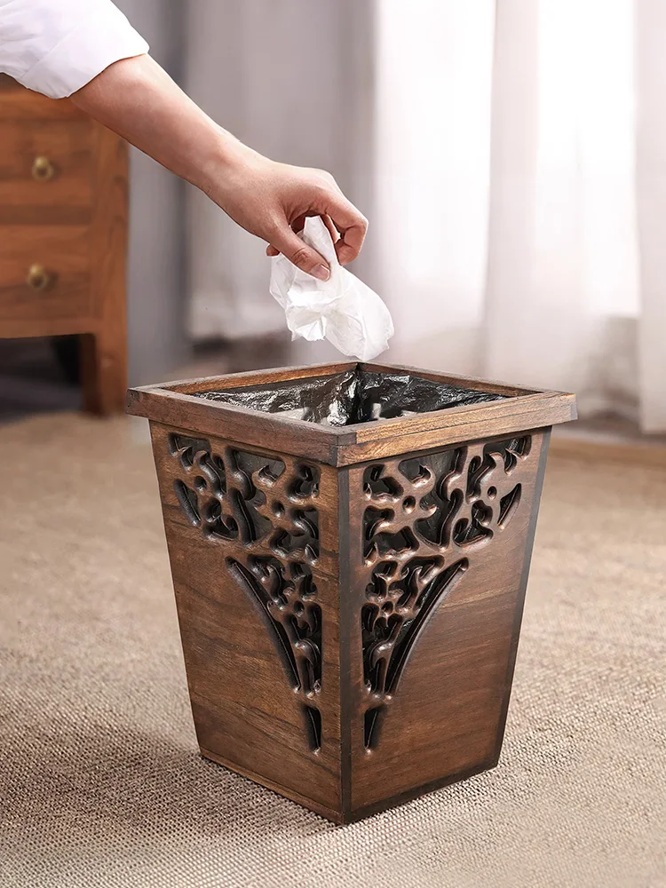 

Тайское мусорное ведро из цельного дерева, бытовая гостиная, креативное ретро-спальня, гостиная, кухня, новое китайское деревянное мусорное ведро