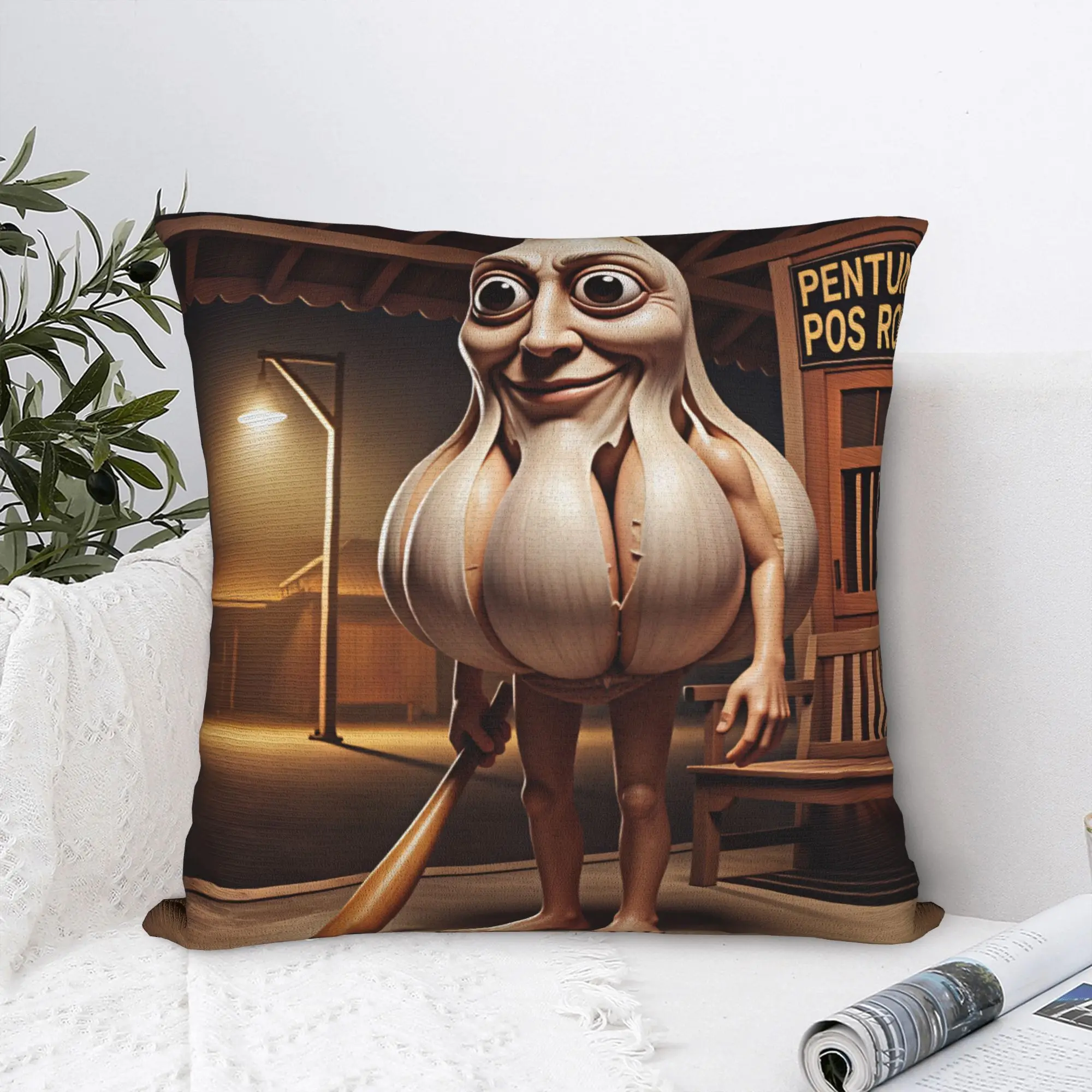 Tung Tung Sahur Garlic Funny Meme Pillow Case  Soft Pillow Cover Morden Cushion Cover For Living Room Sofa