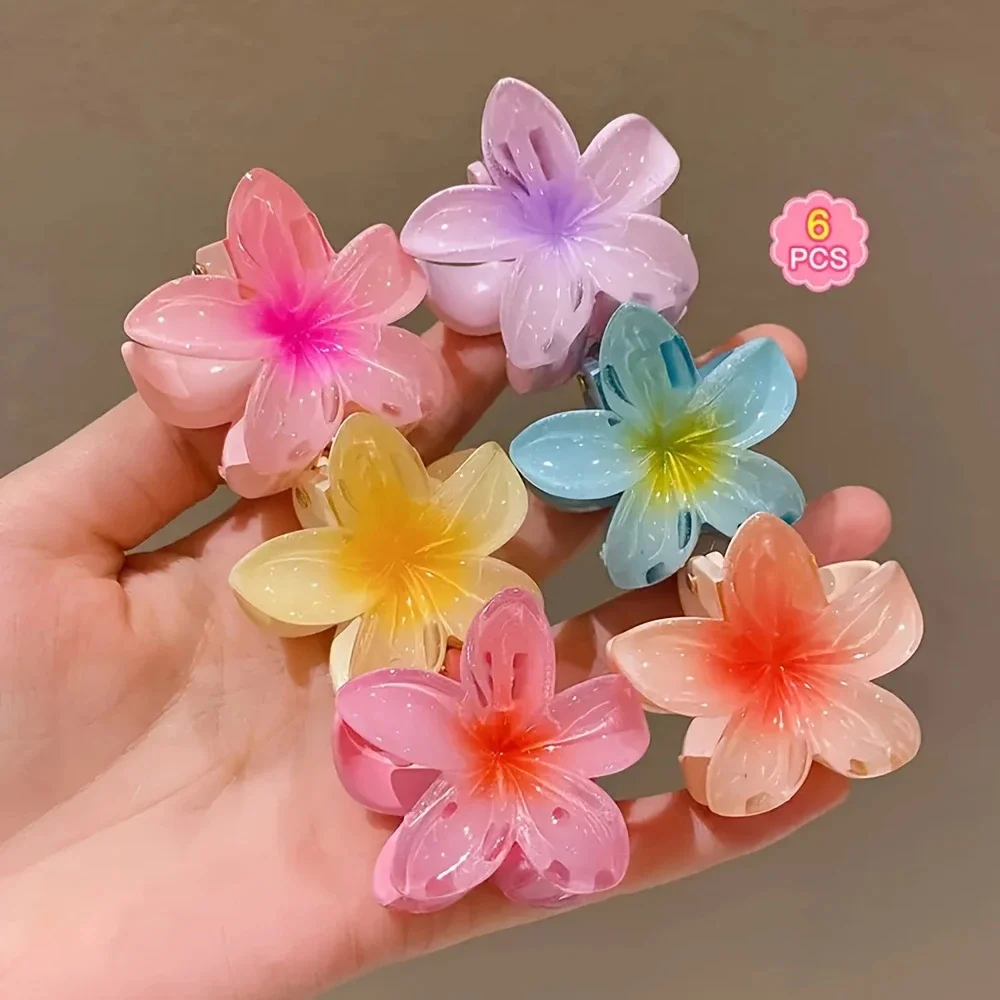 Juego de 6 piezas de pinzas para el cabello con flores degradadas, tocados y accesorios para el cabello de estilo informal a la moda, colores mezclados, regalo Ideal para mujeres jóvenes