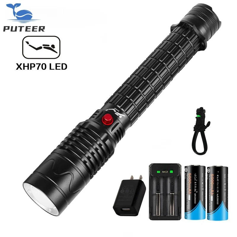 Puteer Zoomable Flashlight for Diving Torchlight Focusable Waterproof Flashlight Rotating Zoom Flashlight Zoom in & Out