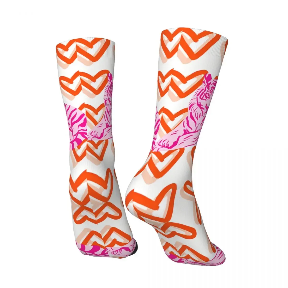 Vintage Orange And Pink Tiger And Heart Abstract Men's compression Socks Unisex Harajuku Seamless Printed Novelty Crew Sock