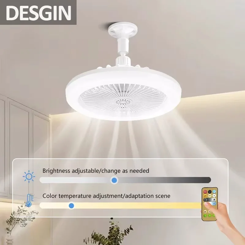 Ventilador de techo LED con Control remoto, luz regulable, silencioso, ahorro de energía, para sala de estar, dormitorio, estudio, iluminación del hogar, E27