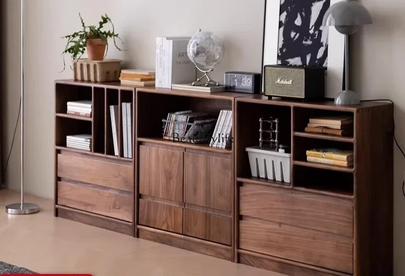 

Низкий книжный шкаф в японском стиле из североамериканского черного ореха с боковой спинкой