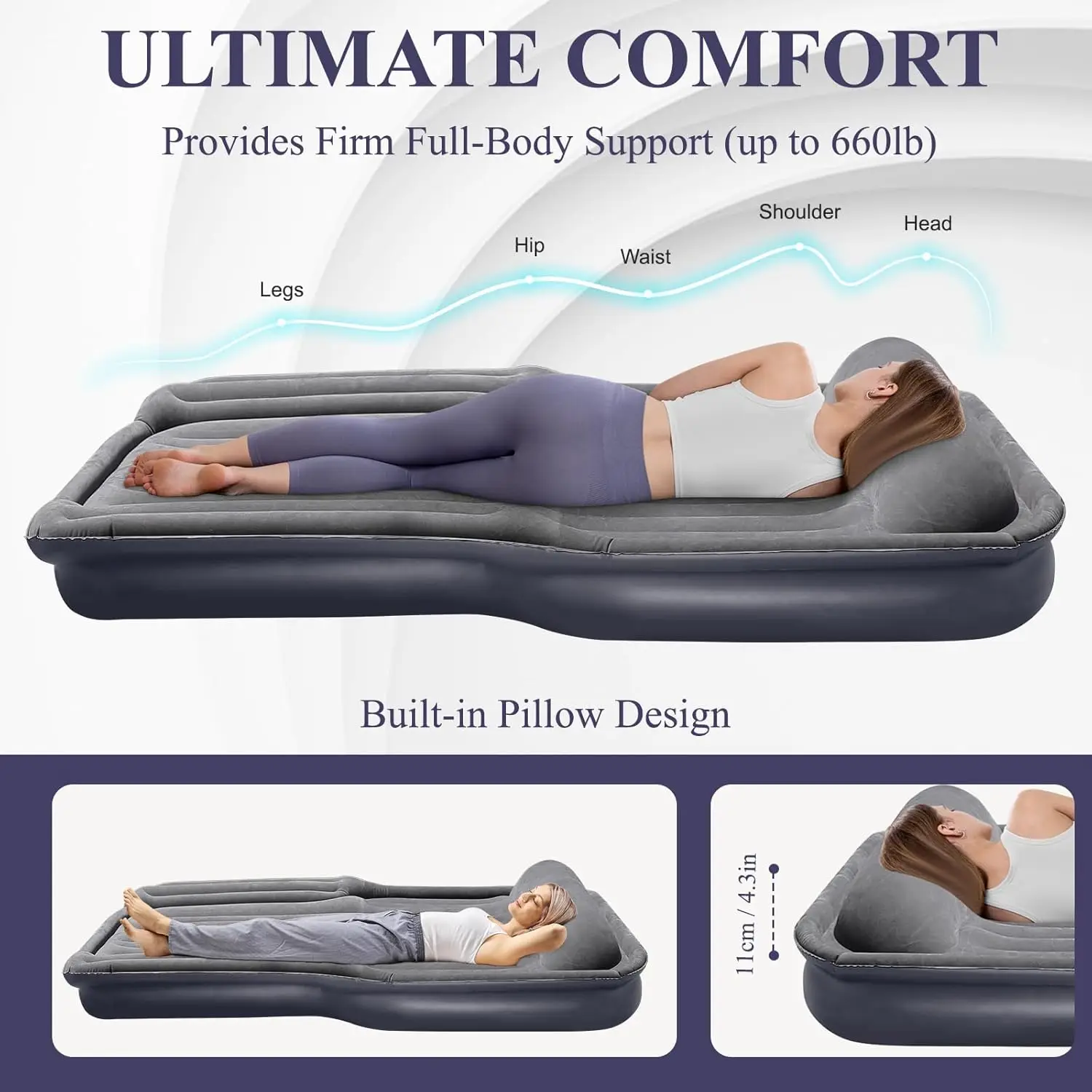 Materasso ad aria autogonfiabile con pompa elettrica, gonfiaggio/sgonfiaggio di 90 secondi, parte superiore floccata, borsa per il trasporto per campeggio e viaggi