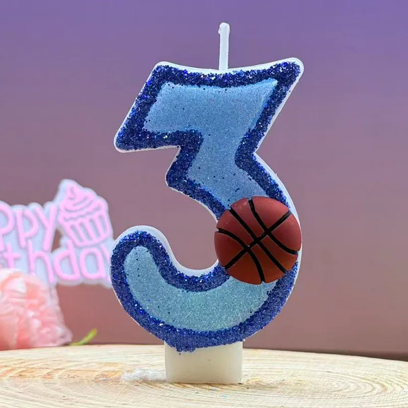 Blue Basketball Digital Candle Creative Double Color Celebration Cake Candle Atmosphere Decoration Glitter Candle