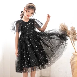 Kids Girls Tulle Princess Dresses Elegant Long Style Star Prints Casual Summer Party Dress Children Birthday Party Costume 2-14Y