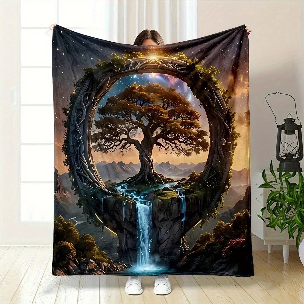 A Universal Nap Office Small Blanket Featuring a Life Tree Pattern with Sacred, Flourishing, Flowing Holy Water, Perfect As a Gi