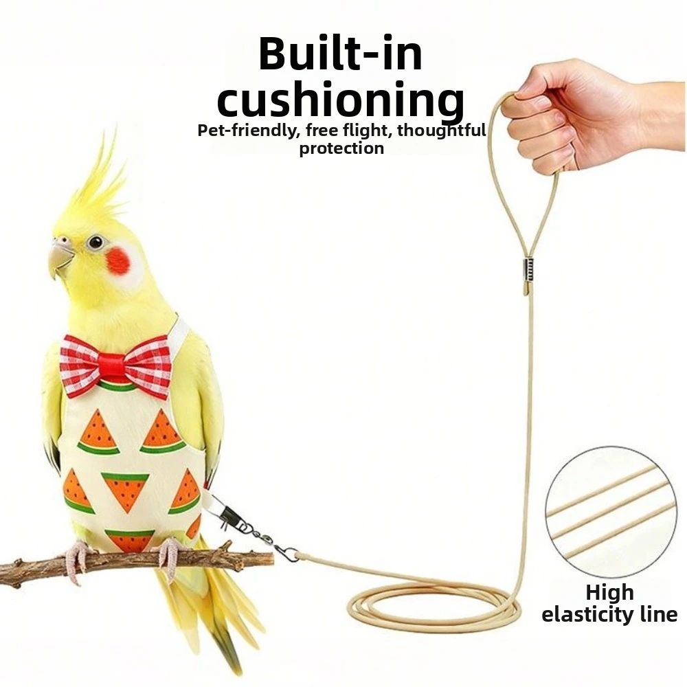 Colorful Fruit Bird Harness Leash Breathable Adjustable Parrot Flight Suit Keep Birds Clean 2m Rope Pet Bird Clothes Daily Wear
