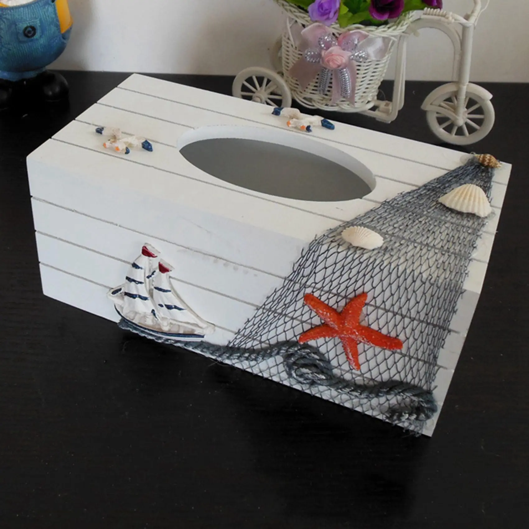 

ABWP-2X Mediterranean Style Marine Series Tissue Box Cover Paper Home Decoration Toilet Paper Holder Wooden Tissue Box