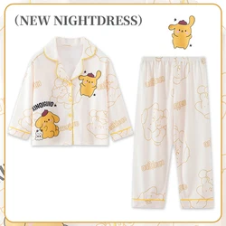 Sanrio Kawaii Pompompurin Pajamas Girls Cinnamoroll My Melody Long Sleeve Cardigan Female Anime Cute Home Clothes Gift for Kids