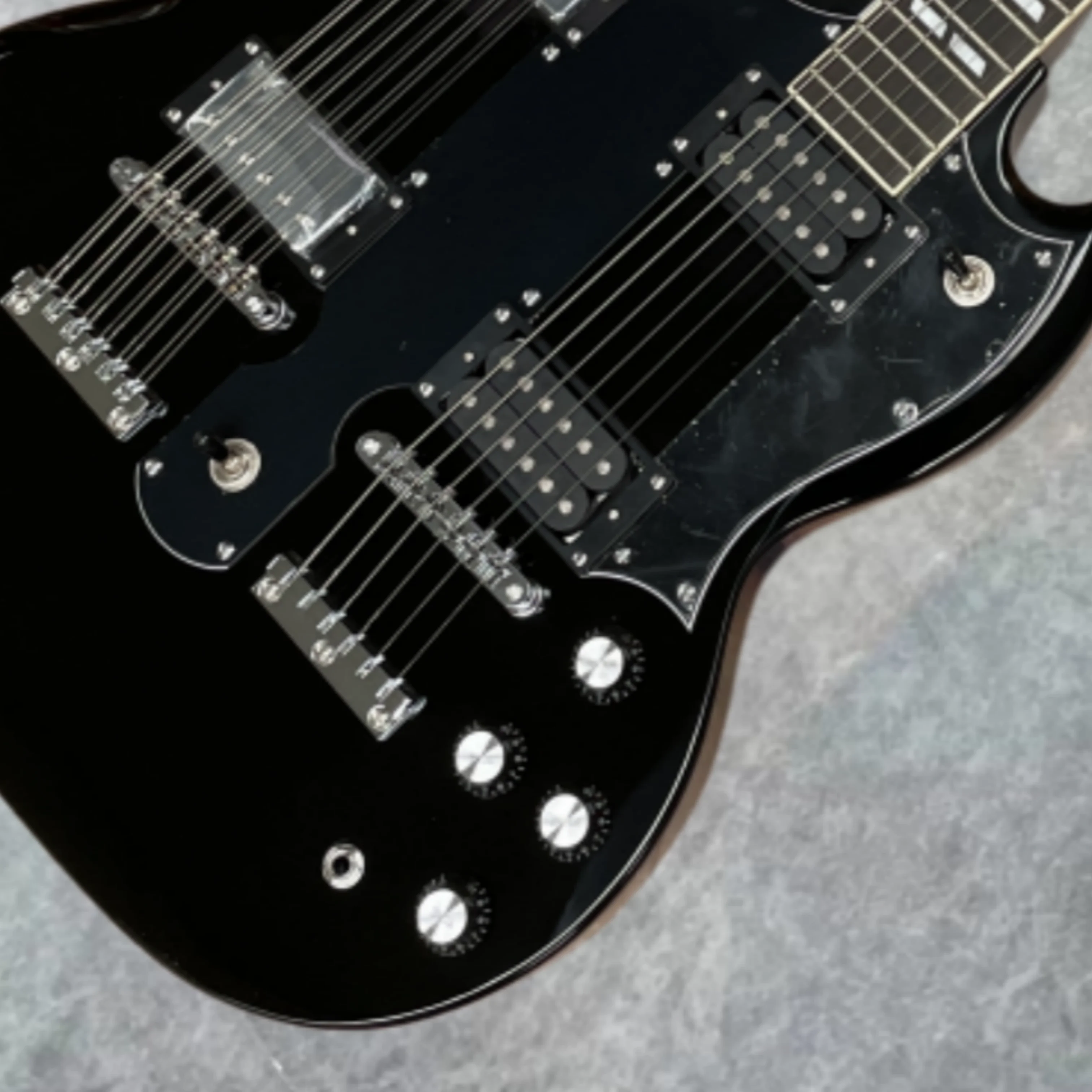 Electric Guitar Beginner - Siyah çift başlı elektro gitar, siyah