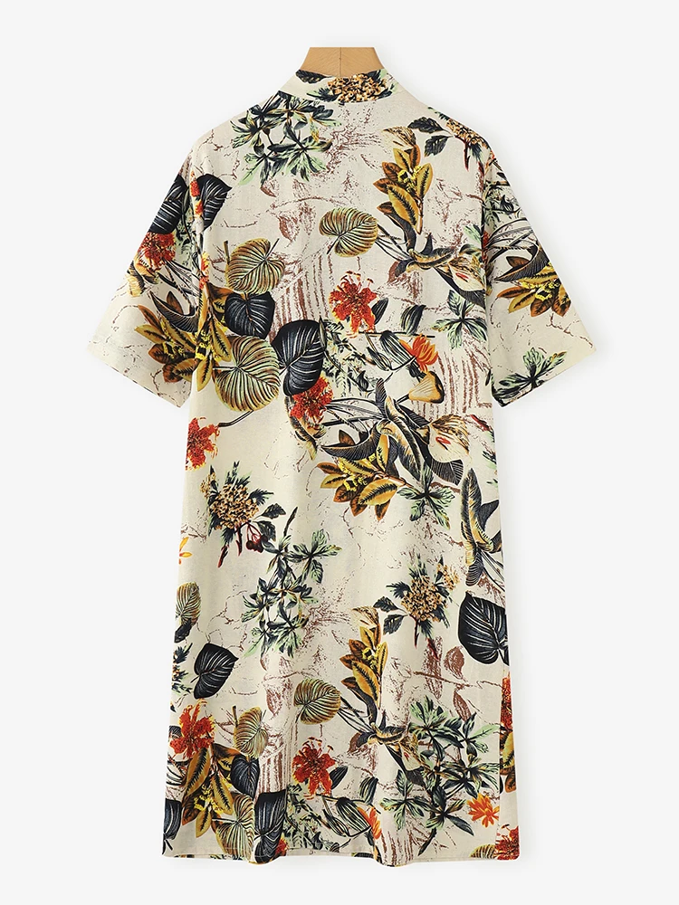 เดรสพิมพ์ลายวินเทจ 2025 ZANZEA ชุดเดรสแฟชั่นฤดูร้อนสำหรับผู้หญิง คอตั้ง แขนครึ่งตัว ชุดเดรสลำลองติดกระดุม