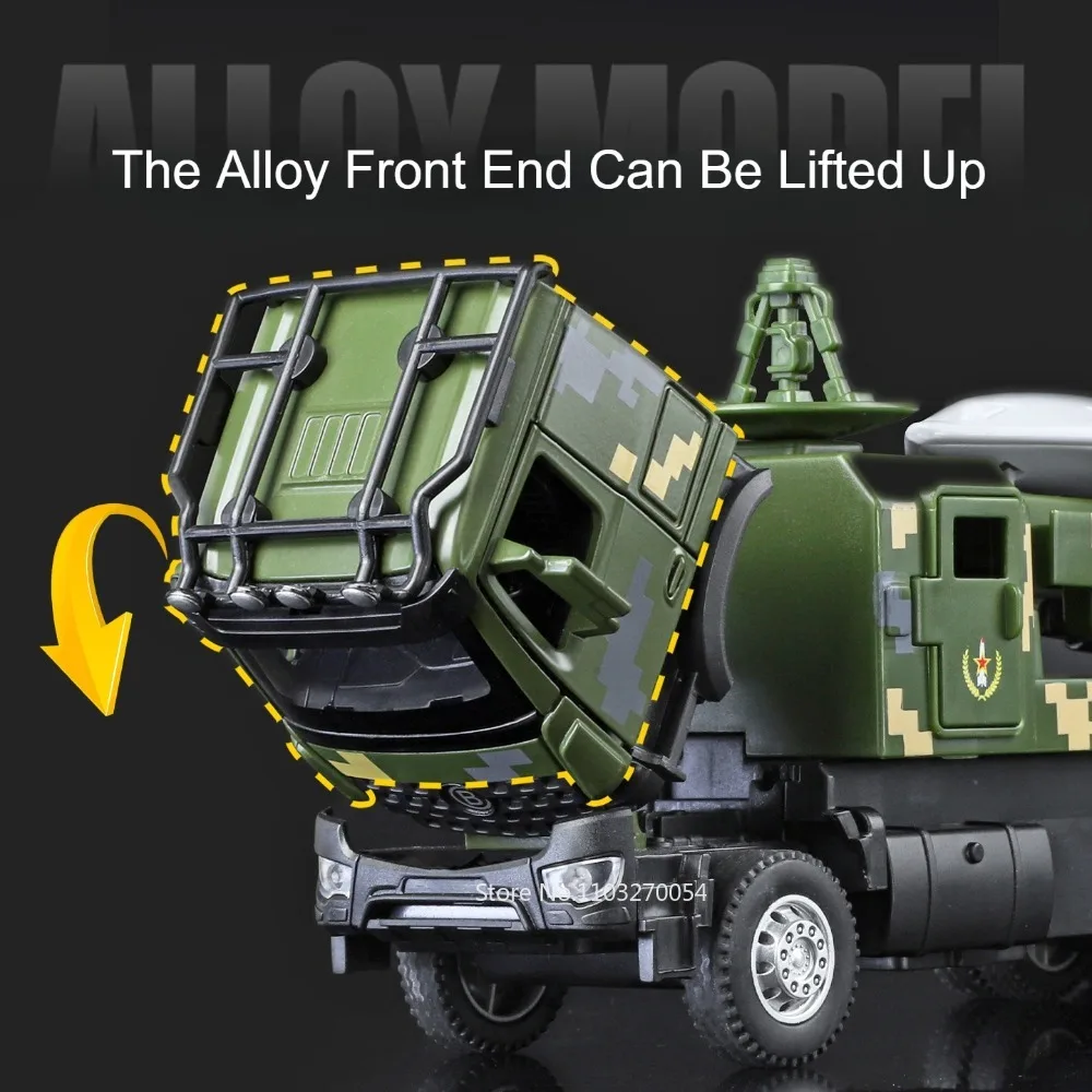 1:35 Alloy Diecast ATTACK-11 Military Drone Launch Vehicles DF-21D Model Toy Car Sound Light Pull Back Children's Christmas Gift