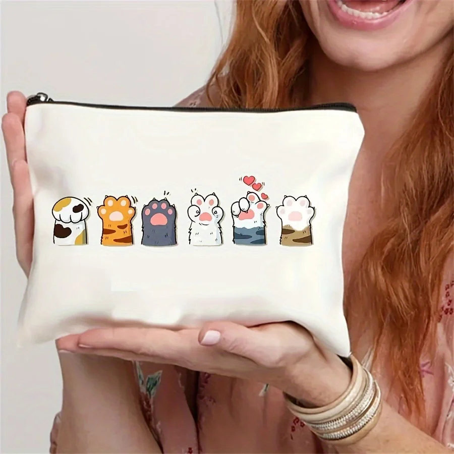 1pc Funny Print Cosmetic Bag Cat Paw Pattern Makeup Bag Pouch Travel Toiletry Organizer Valentine's Day Back To School Mother