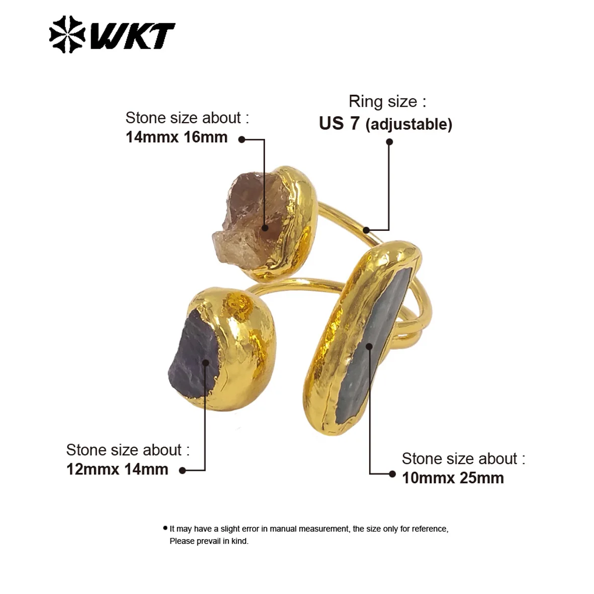 WT-R606 New Styles Gemstone Natural Stone US7 Ring With 18K Real Gold Plated For Women Popular Jewelry