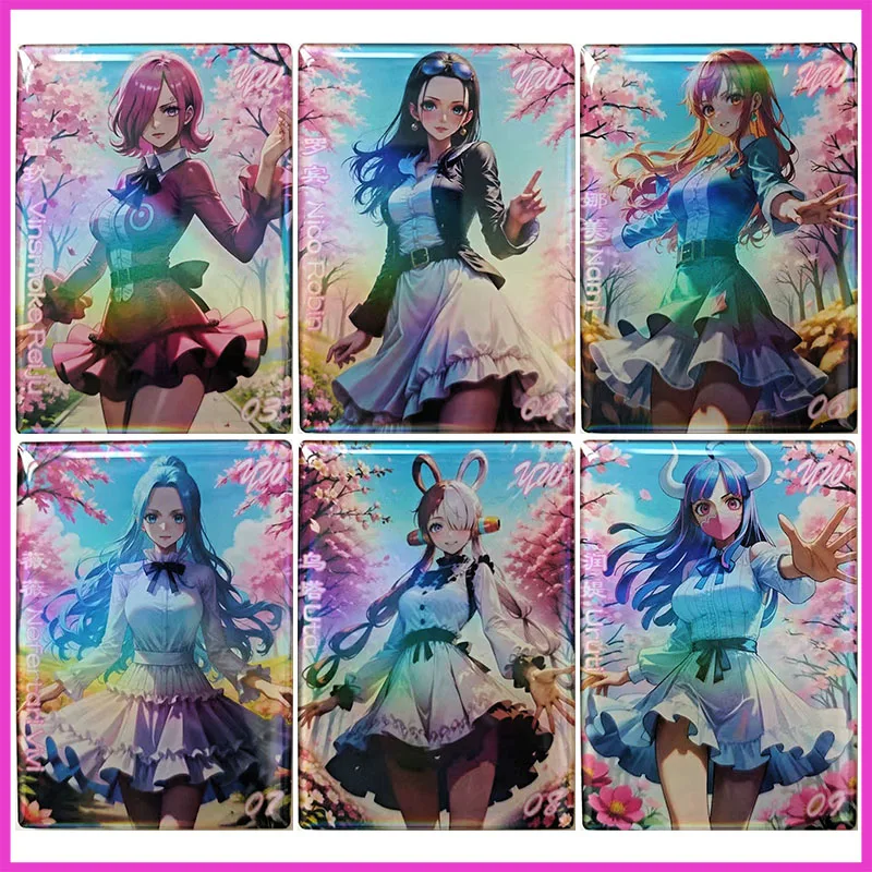 

Anime ONE PIECE Rare Epoxy Refraction Game Collectible Cards Reiju Nico Robin Nami Vivi Uta Ulti Toys for boys Birthday Present