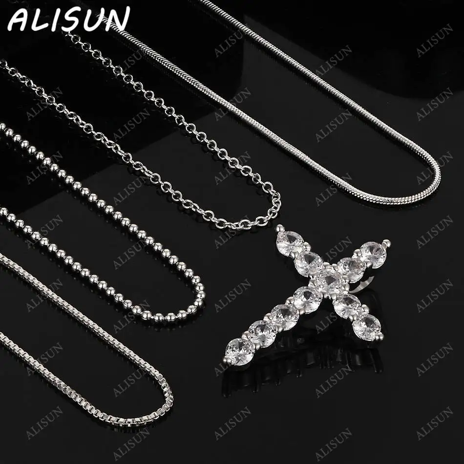 

ALISUN 40-75cm 925 Sterling Silver Zircons Cross Pendant Necklace For Women Men Charm Trend Birthday Gifts Fashion Party