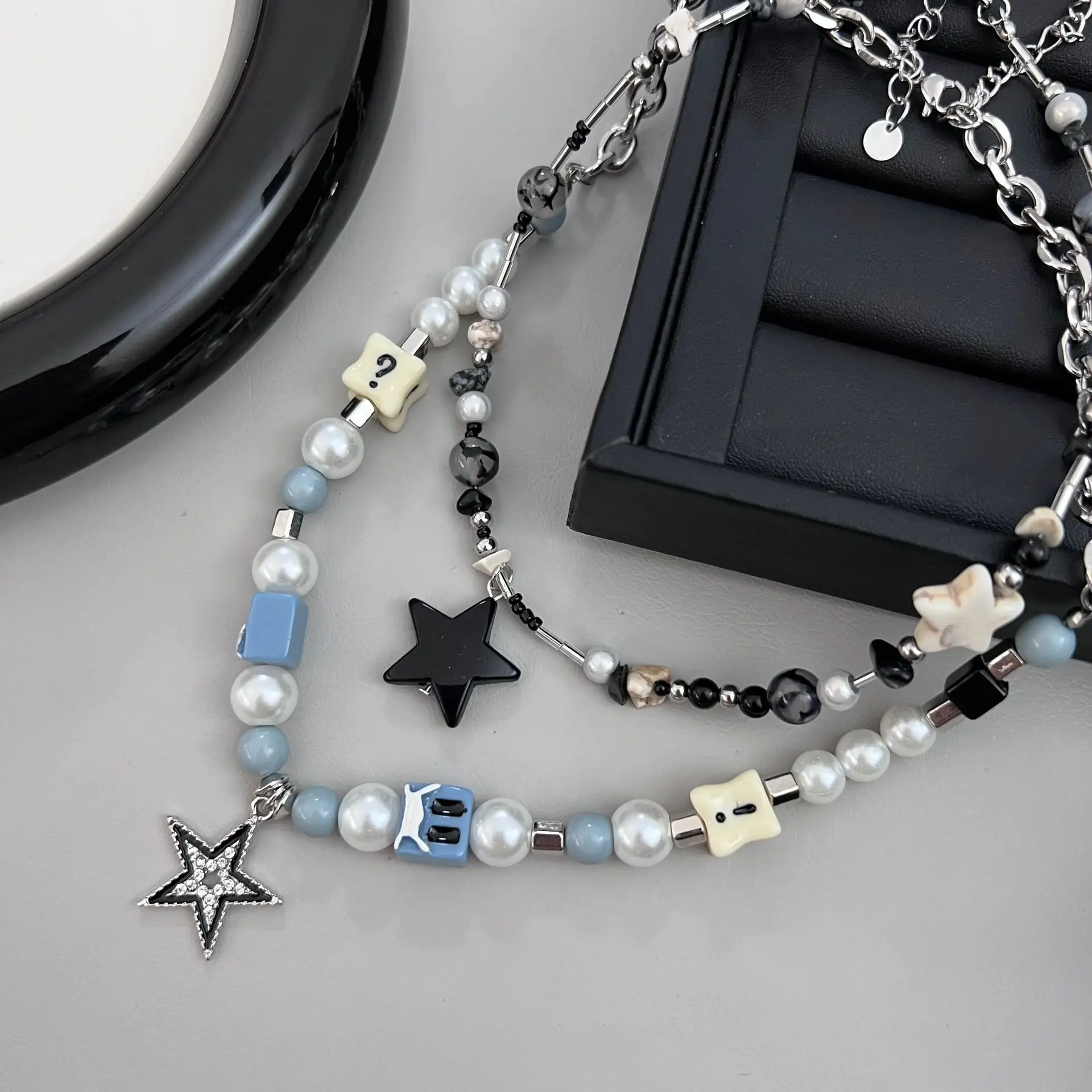 Hip Hop Trend Beaded Patchwork Necklace Fashion Niche Retro Y2k Spice Girls Subculture INS-Style Sweet Cool Collarbone Chain