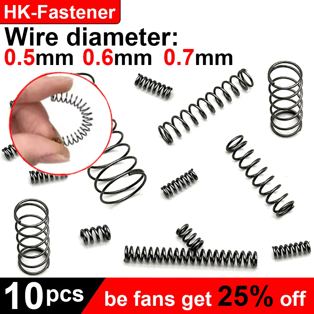 

10pcs Spring Steel WD 0.5mm/0.6mm/0.7mm Small Spring Compression Springs OD 4-12mm Length 10-50mm Return Springs