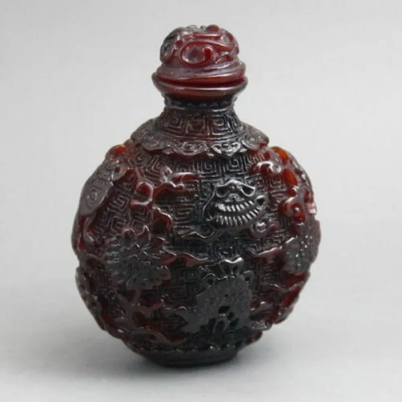 CHINESE RARE SUPERB NATURAL OX HORN CARVED FLOWER SNUFF BOTTLE