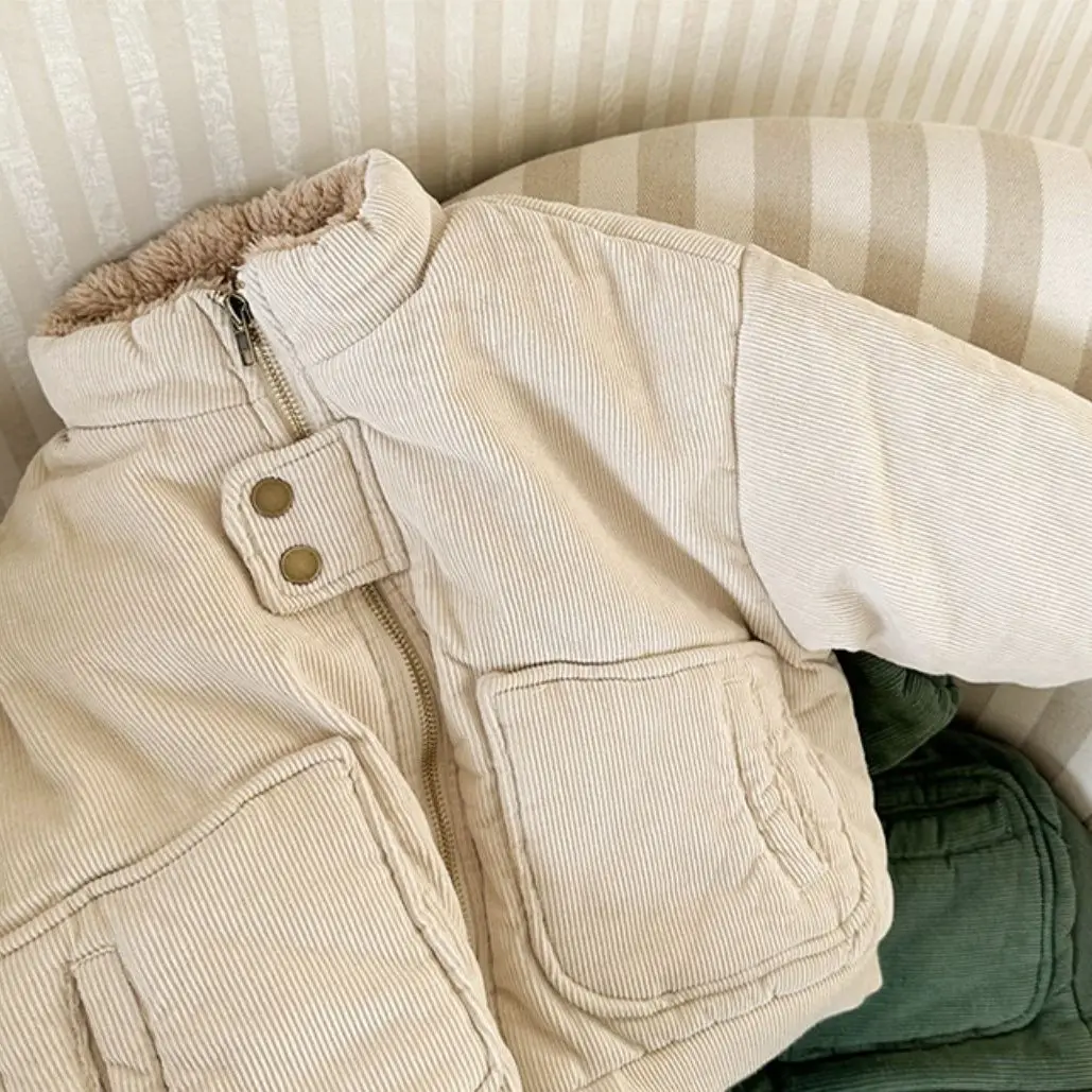 

2025 Winter New Children Long Sleeve Coat Girls Thick Warm Plush Coat Fashion Corduroy Boys Casual Quilted Jacket Kids Clothes