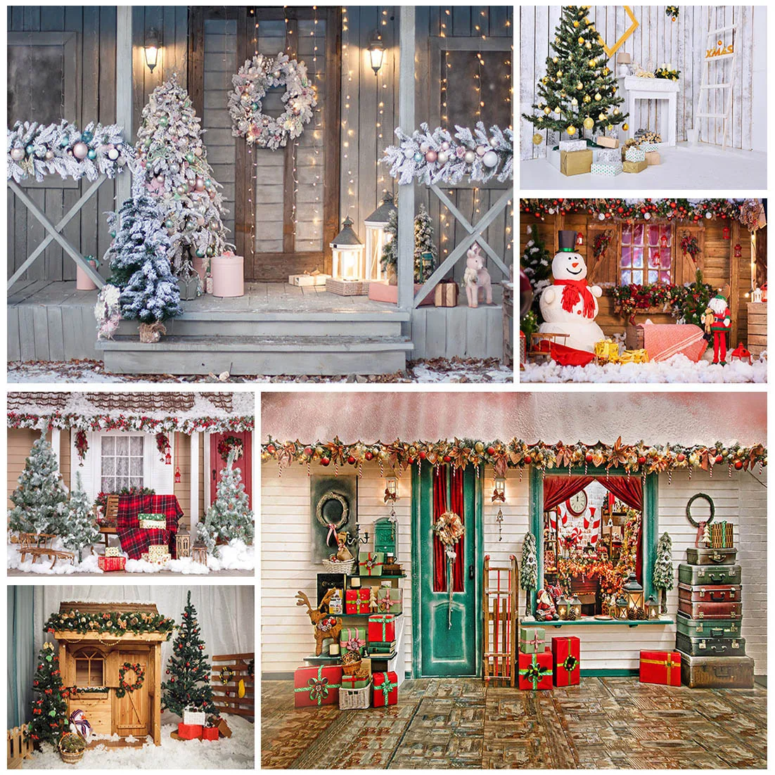 Snow Rural Yard Bulbs Xmas Photozone Backdrop Christmas Santa Clause Photographic Background Photocall Photo Studio for Children