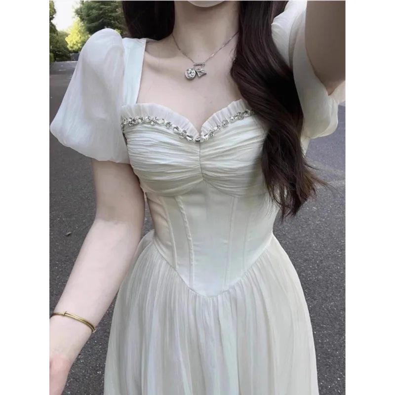 2025 Свадебные платья принцессы с пышными рукавами, трапециевидной формы, с воротником в форме сердца, длиной до пола, с бисером, корейское свадебное платье для фотосессии по индивидуальному заказу