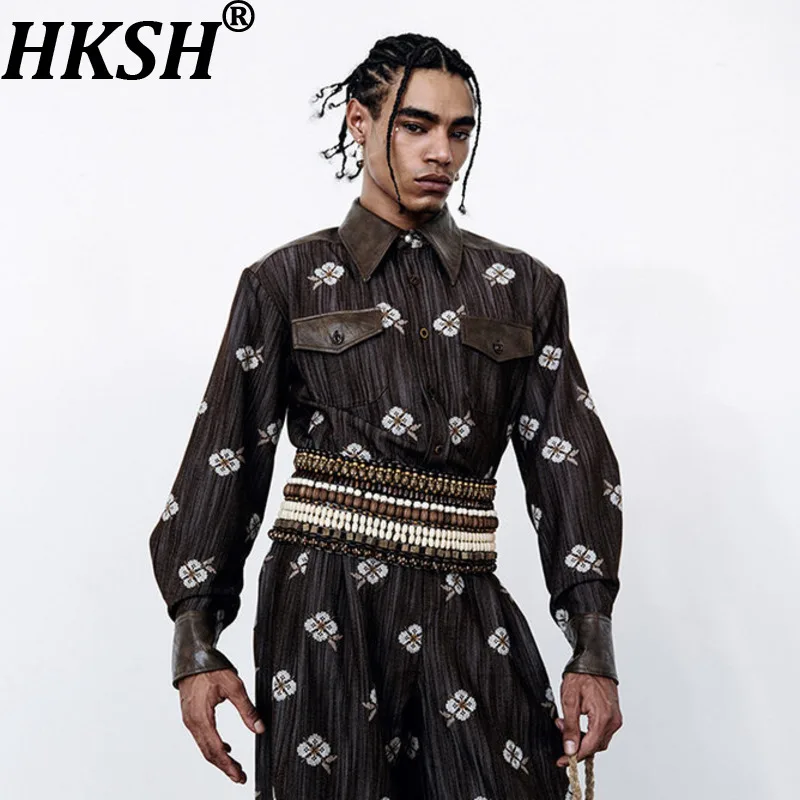 

Мужская джинсовая рубашка с вышивкой HKSH, весна-осень, новый стиль, модная, с эффектом потертости, с длинным рукавом, оригинальный дизайн, модель HK18837