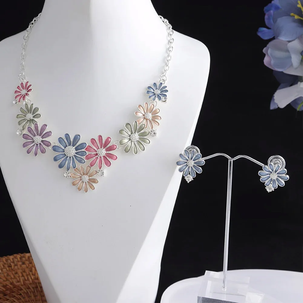 Women's Multi Color Daisy Enamel Necklace Earring Set