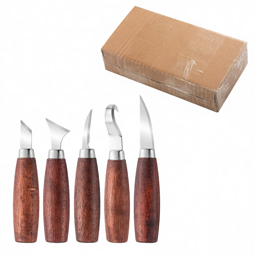 Wood Carving Chisel Kit Walnut Wood Handle Detail Sculpting Cutter Manual Whittling Knife For Spoon Relief Art Craft